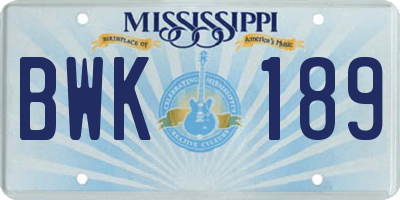 MS license plate BWK189