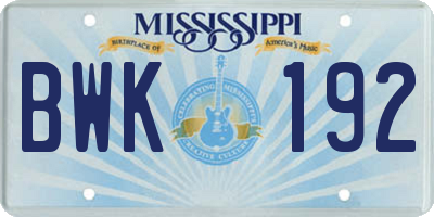 MS license plate BWK192