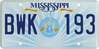 MS license plate BWK193