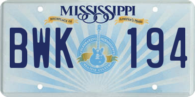 MS license plate BWK194