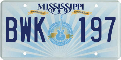 MS license plate BWK197