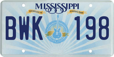 MS license plate BWK198