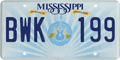 MS license plate BWK199