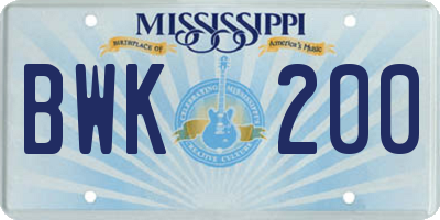 MS license plate BWK200