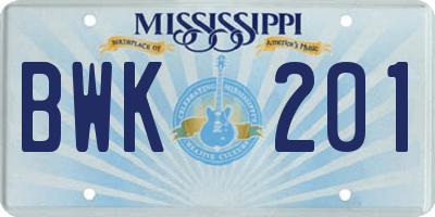 MS license plate BWK201