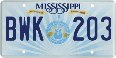 MS license plate BWK203