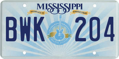 MS license plate BWK204