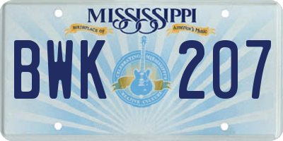 MS license plate BWK207
