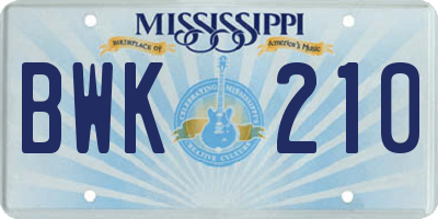 MS license plate BWK210