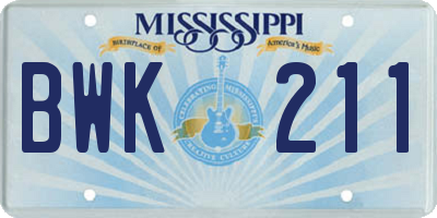 MS license plate BWK211