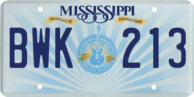 MS license plate BWK213