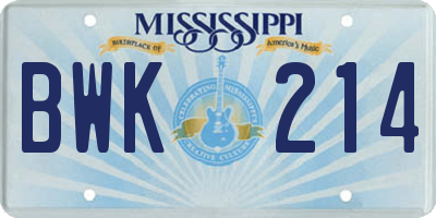 MS license plate BWK214