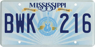MS license plate BWK216
