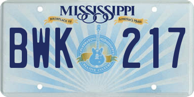 MS license plate BWK217