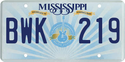 MS license plate BWK219