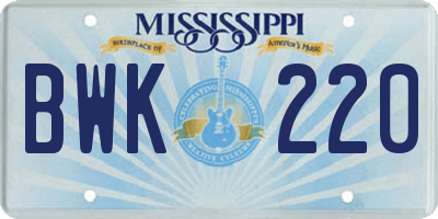 MS license plate BWK220