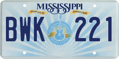 MS license plate BWK221