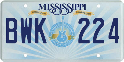 MS license plate BWK224