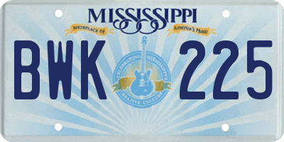 MS license plate BWK225