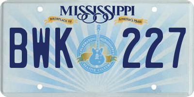 MS license plate BWK227