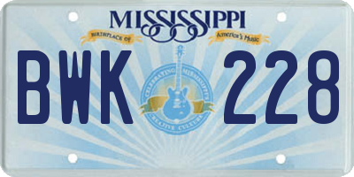MS license plate BWK228