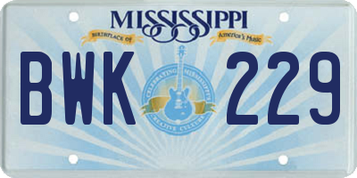 MS license plate BWK229