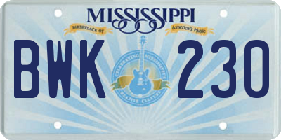 MS license plate BWK230