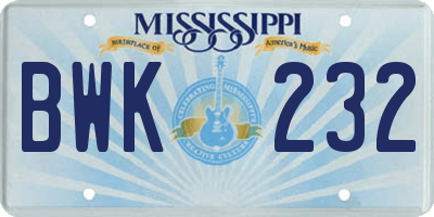 MS license plate BWK232