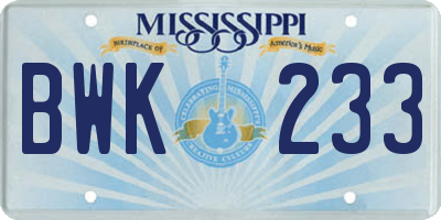 MS license plate BWK233