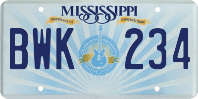 MS license plate BWK234