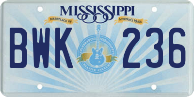 MS license plate BWK236