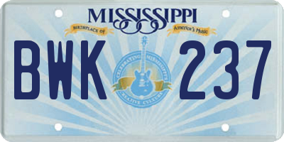 MS license plate BWK237