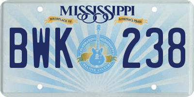 MS license plate BWK238