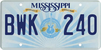 MS license plate BWK240