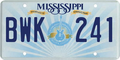 MS license plate BWK241