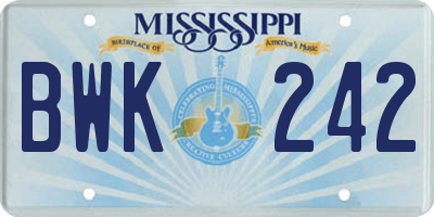 MS license plate BWK242