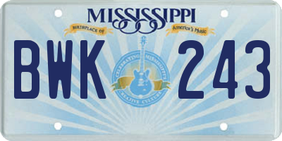 MS license plate BWK243