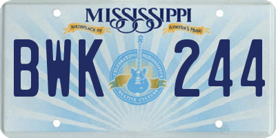 MS license plate BWK244
