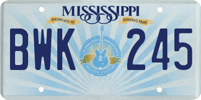 MS license plate BWK245
