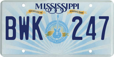 MS license plate BWK247