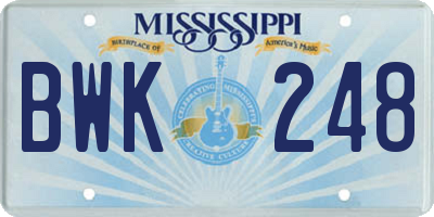 MS license plate BWK248