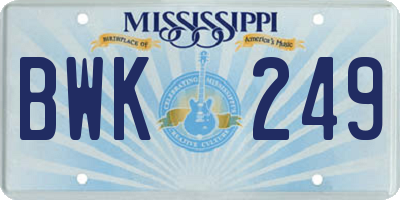 MS license plate BWK249