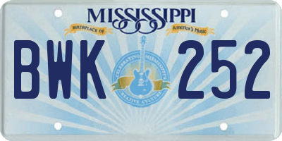MS license plate BWK252