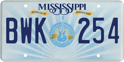 MS license plate BWK254