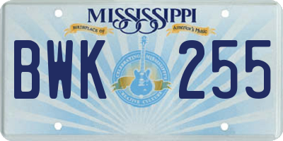 MS license plate BWK255