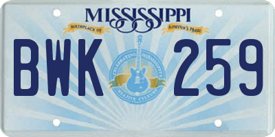 MS license plate BWK259