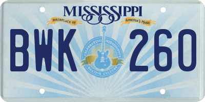 MS license plate BWK260