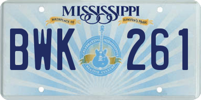 MS license plate BWK261