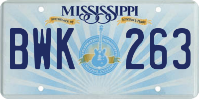 MS license plate BWK263