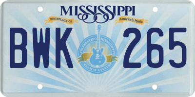 MS license plate BWK265